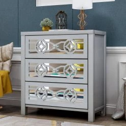 Silver Wooden Storage Cabinet with 3-Drawers and Decorative Mirror by ATHMILE 17 Silver Wooden Storage Cabinet with 3-Drawers and Decorative Mirror by ATHMILE -ATHMILE Sales Store silver athmile accent cabinets gz wf195007aan 31 1000