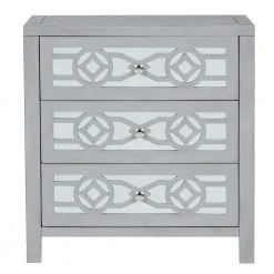Silver Wooden Storage Cabinet with 3-Drawers and Decorative Mirror by ATHMILE