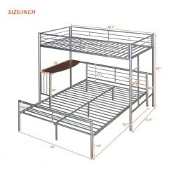 Metallic Silver Twin Over Full Metal Bunk Bed with Desk by ATHMILE -ATHMILE Sales Store silver athmile bunk beds gz b2w20221499 4f 1000