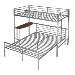 Metallic Silver Twin Over Full Metal Bunk Bed with Desk by ATHMILE