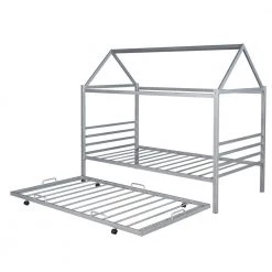 Silver Metal Frame Twin Bed Frame by ATHMILE -ATHMILE Sales Store silver athmile kids beds dsmf289779aan 4f 1000