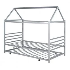 Silver Metal Frame Twin Bed Frame by ATHMILE -ATHMILE Sales Store silver athmile kids beds dsmf289779aan fa 1000