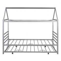 Silver Twin Size Metal House Shape Platform Bed with Trundle by ATHMILE 10 Silver Twin Size Metal House Shape Platform Bed with Trundle by ATHMILE -ATHMILE Sales Store silver athmile kids beds gz b2w20221570 4f 1000