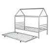 Silver Twin Size Metal House Shape Platform Bed with Trundle by ATHMILE