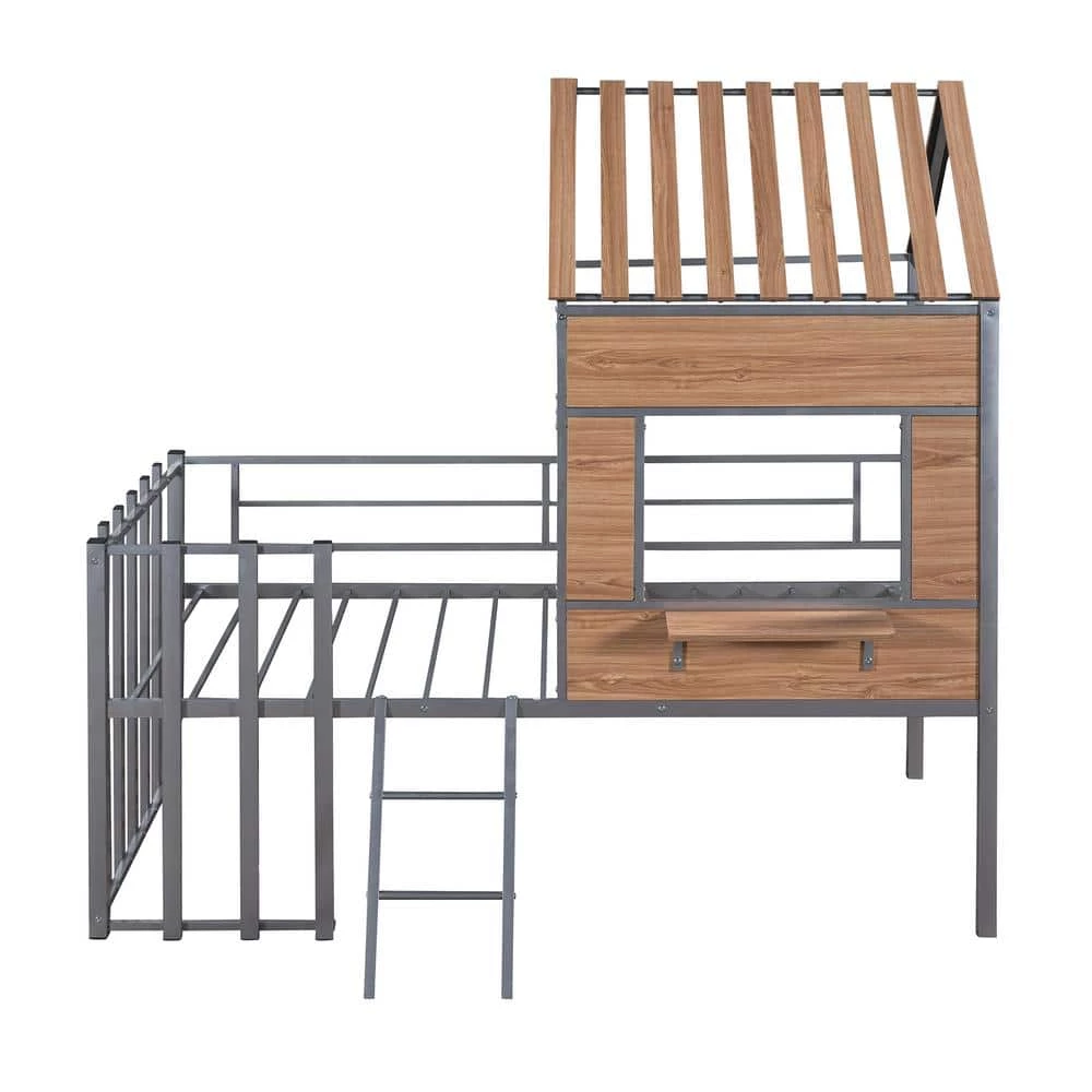 Silver Twin Size Metal Loft Bed with Roof by ATHMILE 1 Silver Twin Size Metal Loft Bed with Roof by ATHMILE
