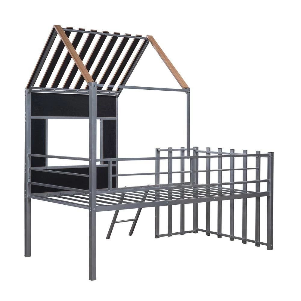 Silver Twin Size Metal Loft Bed with Roof by ATHMILE 8 Silver Twin Size Metal Loft Bed with Roof by ATHMILE - Image 8