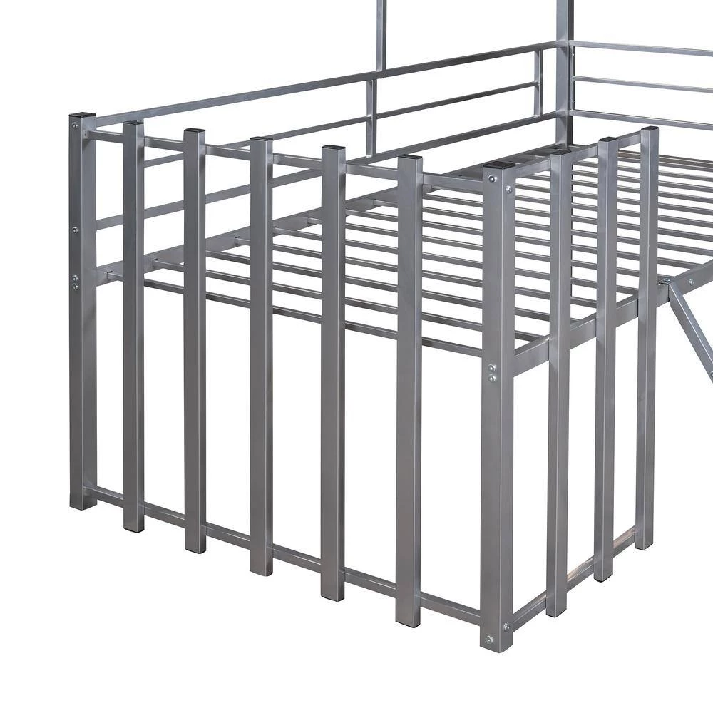Silver Twin Size Metal Loft Bed with Roof by ATHMILE 7 Silver Twin Size Metal Loft Bed with Roof by ATHMILE - Image 7