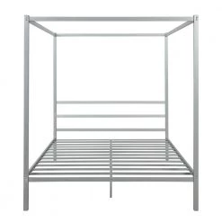 Classic Design Sliver Queen Size Metal Framed Canopy Platform Bed with Built-in Headboard by ATHMILE -ATHMILE Sales Store sliver athmile canopy beds gz mf193126aan 4f 1000