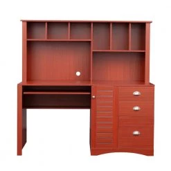 59.06 in. Teak Home Office Computer Desk with Hutch by ATHMILE