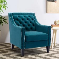 Teal Accent Armchair Living Room Chair with Nailheads and Solid Wood Legs (Set of 1) by ATHMILE 17 Teal Accent Armchair Living Room Chair with Nailheads and Solid Wood Legs (Set of 1) by ATHMILE -ATHMILE Sales Store teal athmile accent chairs gz w39536946 31 1000