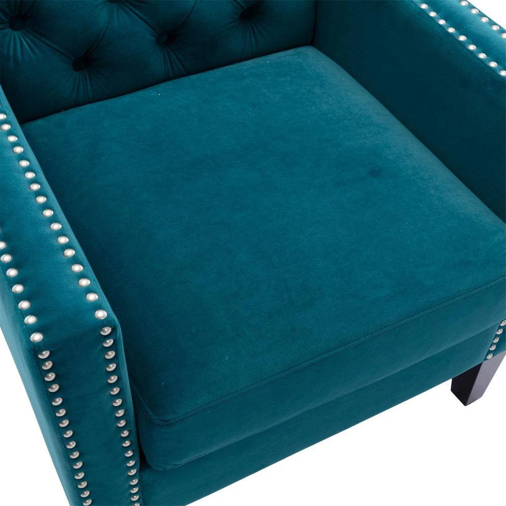 Teal Accent Armchair Living Room Chair with Nailheads and Solid Wood Legs (Set of 1) by ATHMILE 7 Teal Accent Armchair Living Room Chair with Nailheads and Solid Wood Legs (Set of 1) by ATHMILE - Image 7