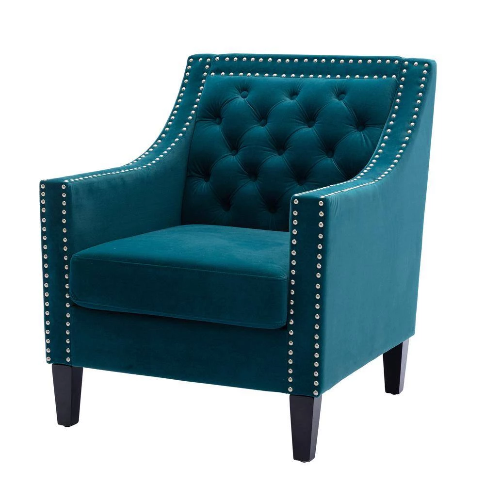 Teal Accent Armchair Living Room Chair with Nailheads and Solid Wood Legs (Set of 1) by ATHMILE 5 Teal Accent Armchair Living Room Chair with Nailheads and Solid Wood Legs (Set of 1) by ATHMILE - Image 5