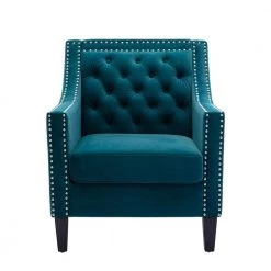 Teal Accent Armchair Living Room Chair with Nailheads and Solid Wood Legs (Set of 1) by ATHMILE