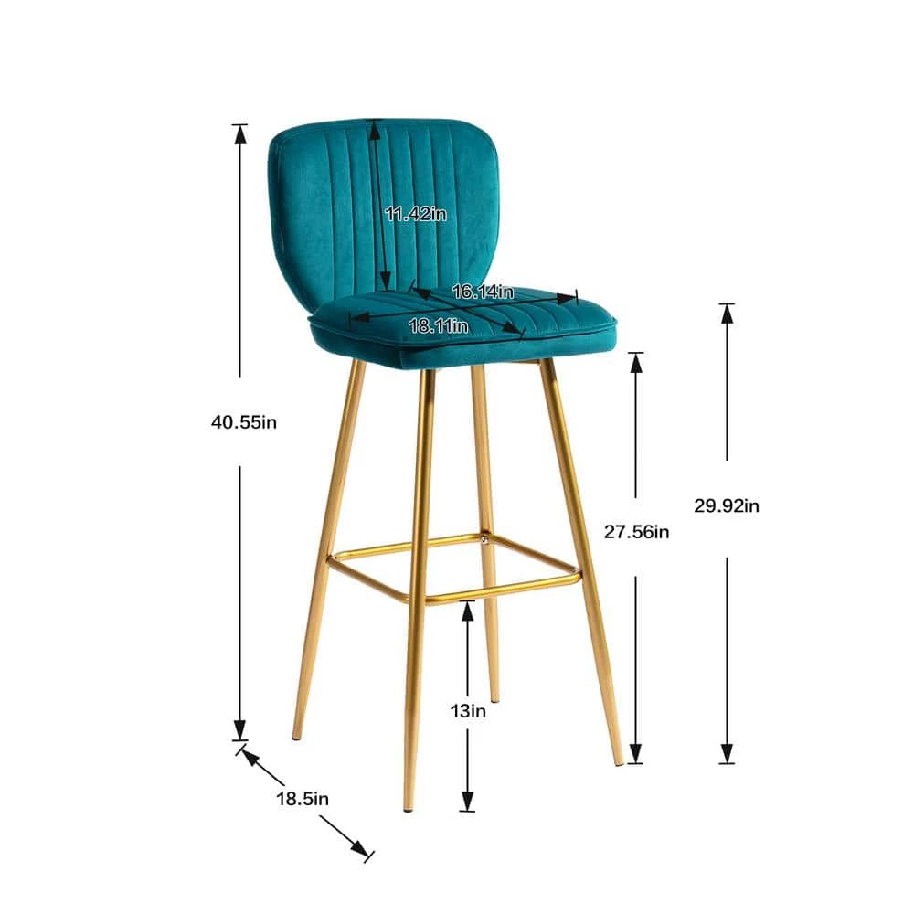 40 in. Teal Velvet Bar Stool (Set of 1) by ATHMILE 3 40 in. Teal Velvet Bar Stool (Set of 1) by ATHMILE - Image 3