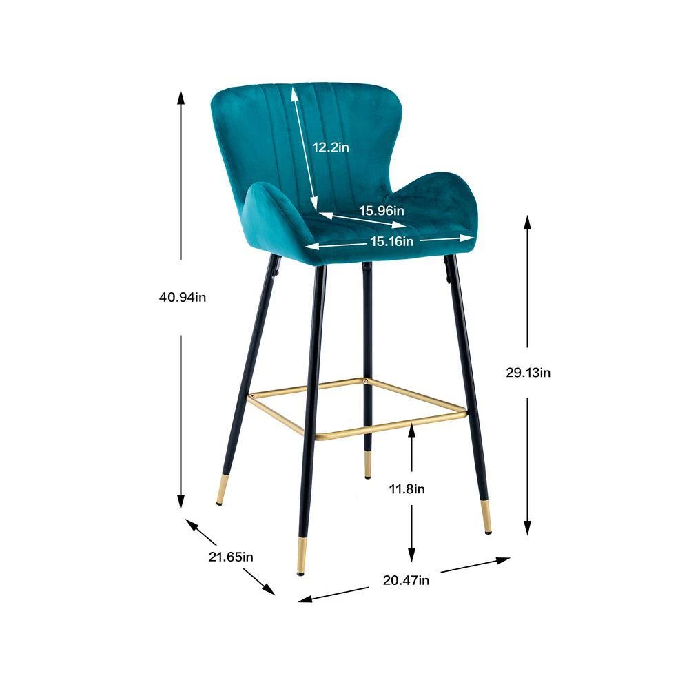 40.94 in. Teal Low Back Metal Frame Bar Stools with Footrest (Set of 2) by ATHMILE 4 40.94 in. Teal Low Back Metal Frame Bar Stools with Footrest (Set of 2) by ATHMILE - Image 4