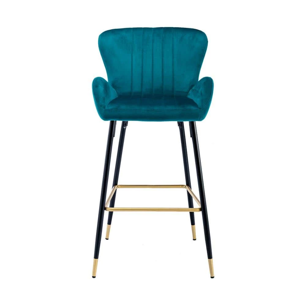 40.94 in. Teal Low Back Metal Frame Bar Stools with Footrest (Set of 2) by ATHMILE 1 40.94 in. Teal Low Back Metal Frame Bar Stools with Footrest (Set of 2) by ATHMILE