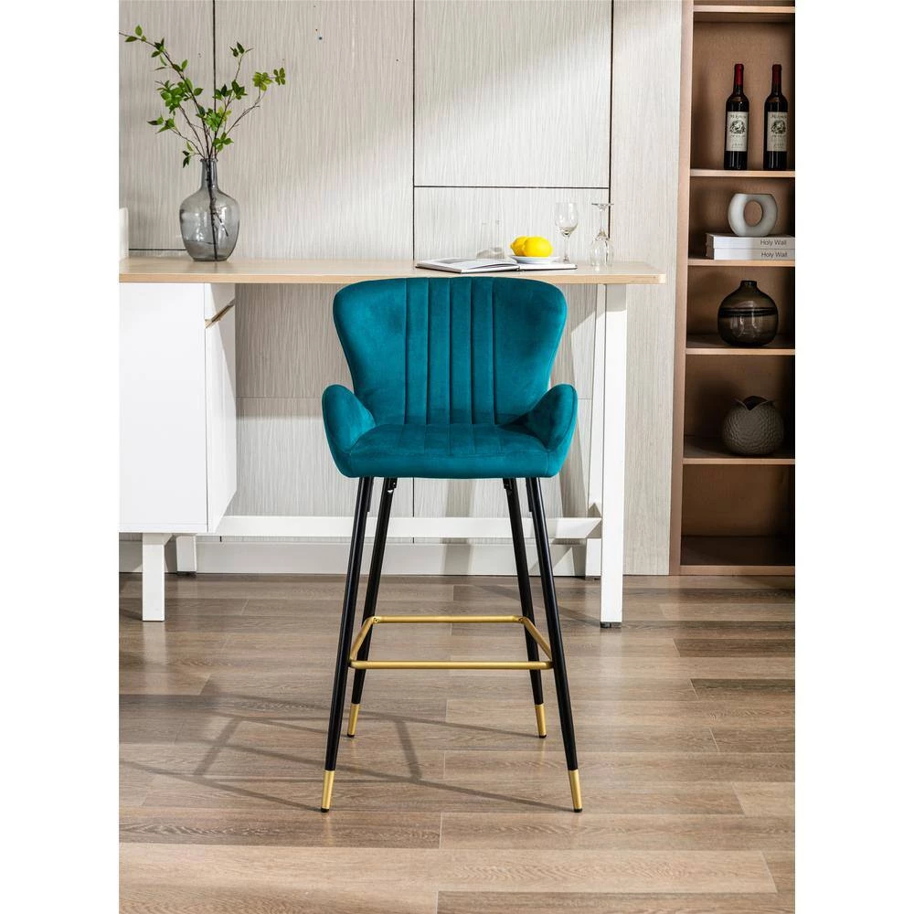 40.94 in. Teal Low Back Metal Frame Bar Stools with Footrest (Set of 2) by ATHMILE 3 40.94 in. Teal Low Back Metal Frame Bar Stools with Footrest (Set of 2) by ATHMILE - Image 3