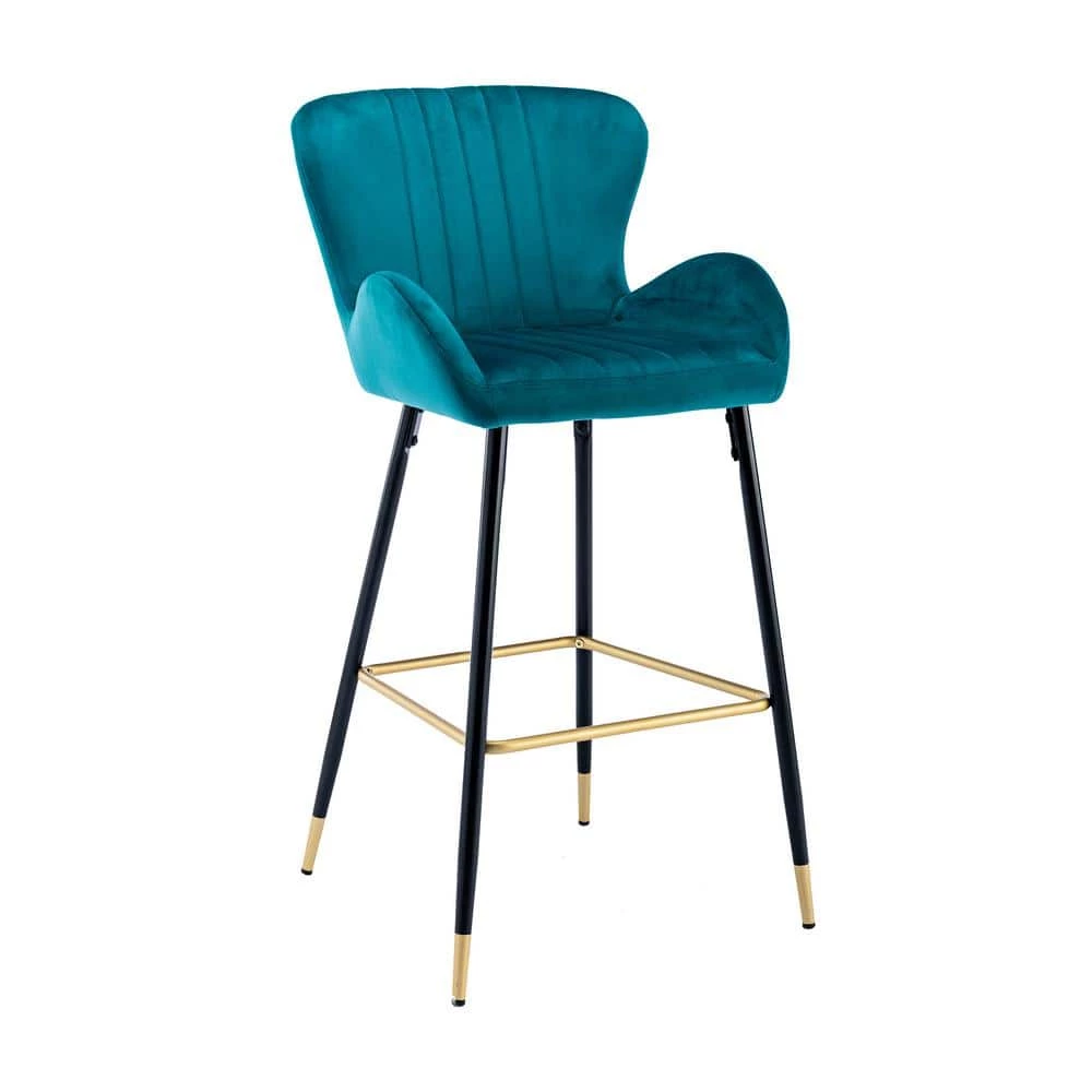 40.94 in. Teal Low Back Metal Frame Bar Stools with Footrest (Set of 2) by ATHMILE 2 40.94 in. Teal Low Back Metal Frame Bar Stools with Footrest (Set of 2) by ATHMILE - Image 2