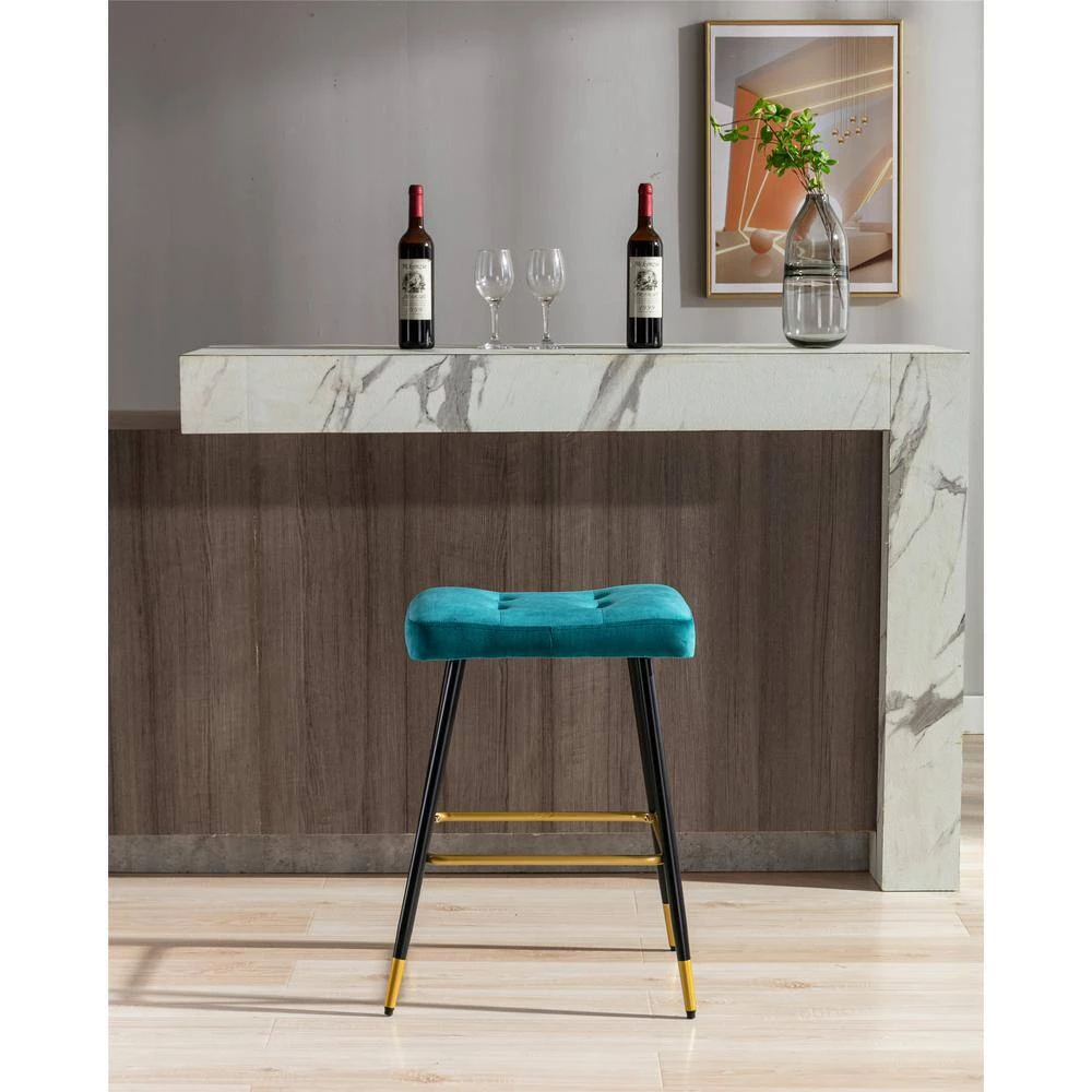 26.34 in. Teal Backless Bar Stools with Velvet Seat (Set of 1) by ATHMILE 9 26.34 in. Teal Backless Bar Stools with Velvet Seat (Set of 1) by ATHMILE - Image 9