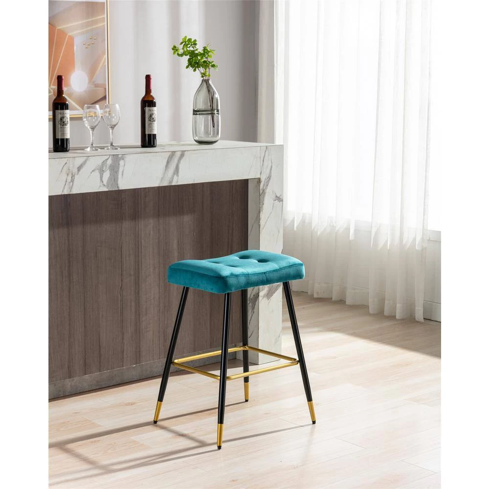 26.34 in. Teal Backless Bar Stools with Velvet Seat (Set of 1) by ATHMILE 3 26.34 in. Teal Backless Bar Stools with Velvet Seat (Set of 1) by ATHMILE - Image 3