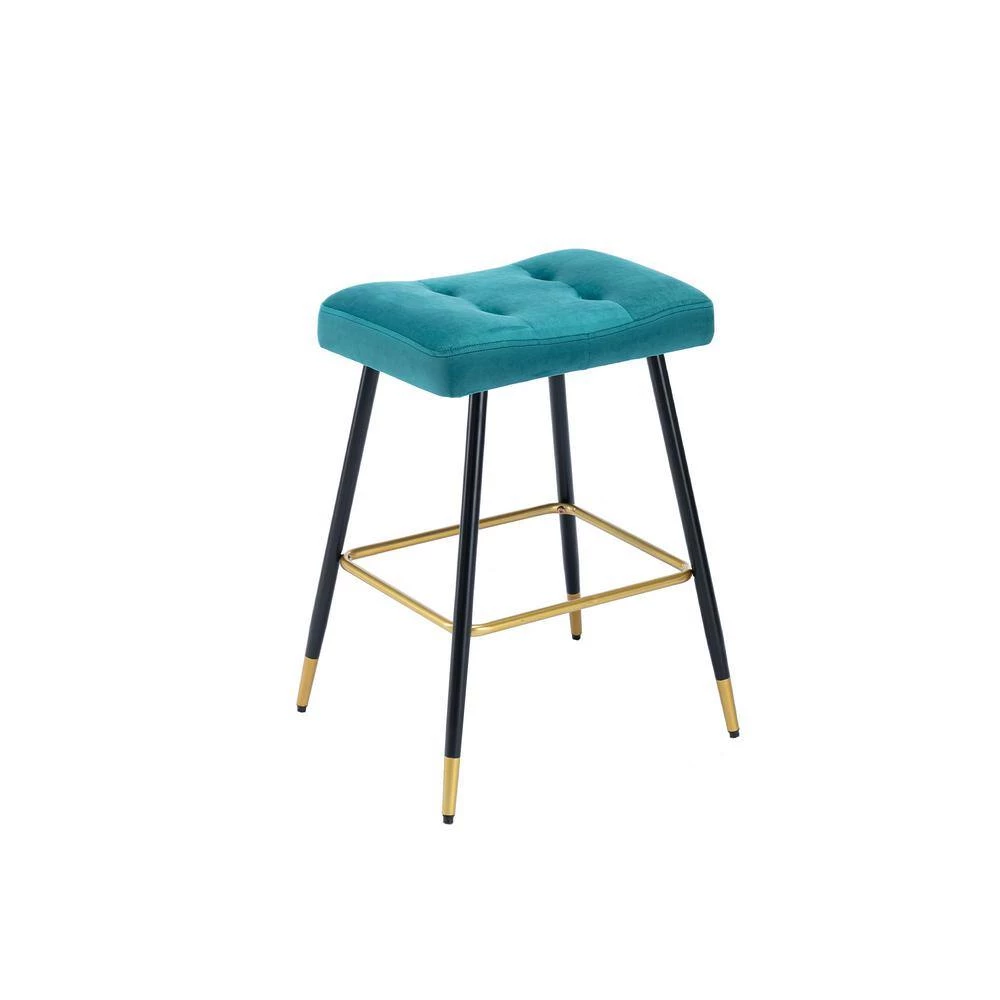 26.34 in. Teal Backless Bar Stools with Velvet Seat (Set of 1) by ATHMILE 2 26.34 in. Teal Backless Bar Stools with Velvet Seat (Set of 1) by ATHMILE - Image 2