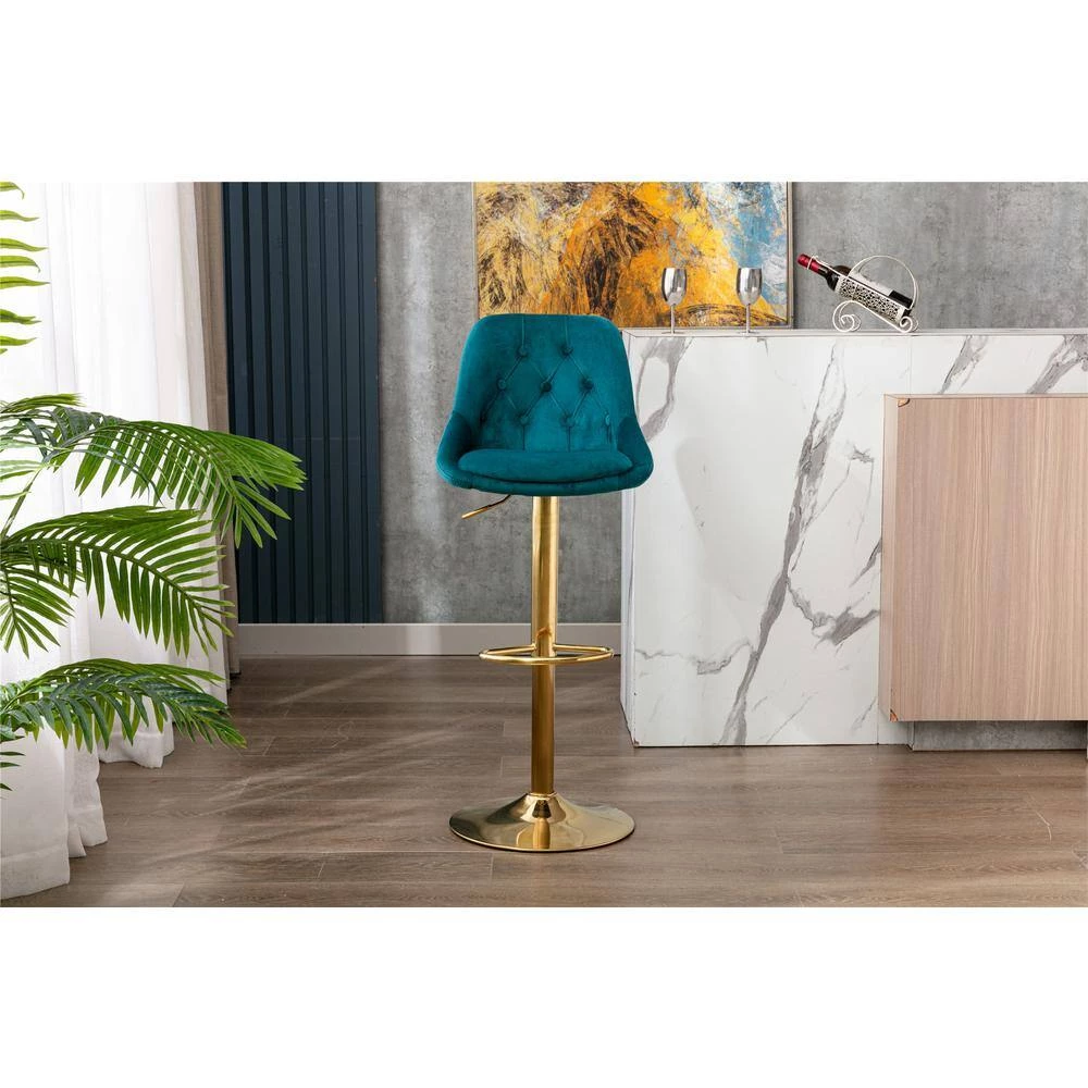 44.09 in. Low Back Teal Metal Frame Adjustable Cushioned Bar Stool with Toweling fabric Seat (Set of 1) by ATHMILE 9 44.09 in. Low Back Teal Metal Frame Adjustable Cushioned Bar Stool with Toweling fabric Seat (Set of 1) by ATHMILE - Image 9