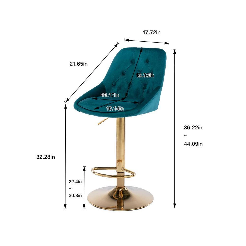 44.09 in. Low Back Teal Metal Frame Adjustable Cushioned Bar Stool with Toweling fabric Seat (Set of 1) by ATHMILE 3 44.09 in. Low Back Teal Metal Frame Adjustable Cushioned Bar Stool with Toweling fabric Seat (Set of 1) by ATHMILE - Image 3