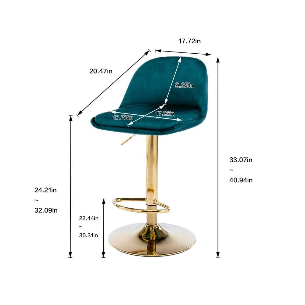 40.94 in. Low Back Teal Metal Frame Adjustable Cushioned Bar Stool with Toweling fabric Seat (Set of 1) by ATHMILE 3 40.94 in. Low Back Teal Metal Frame Adjustable Cushioned Bar Stool with Toweling fabric Seat (Set of 1) by ATHMILE - Image 3
