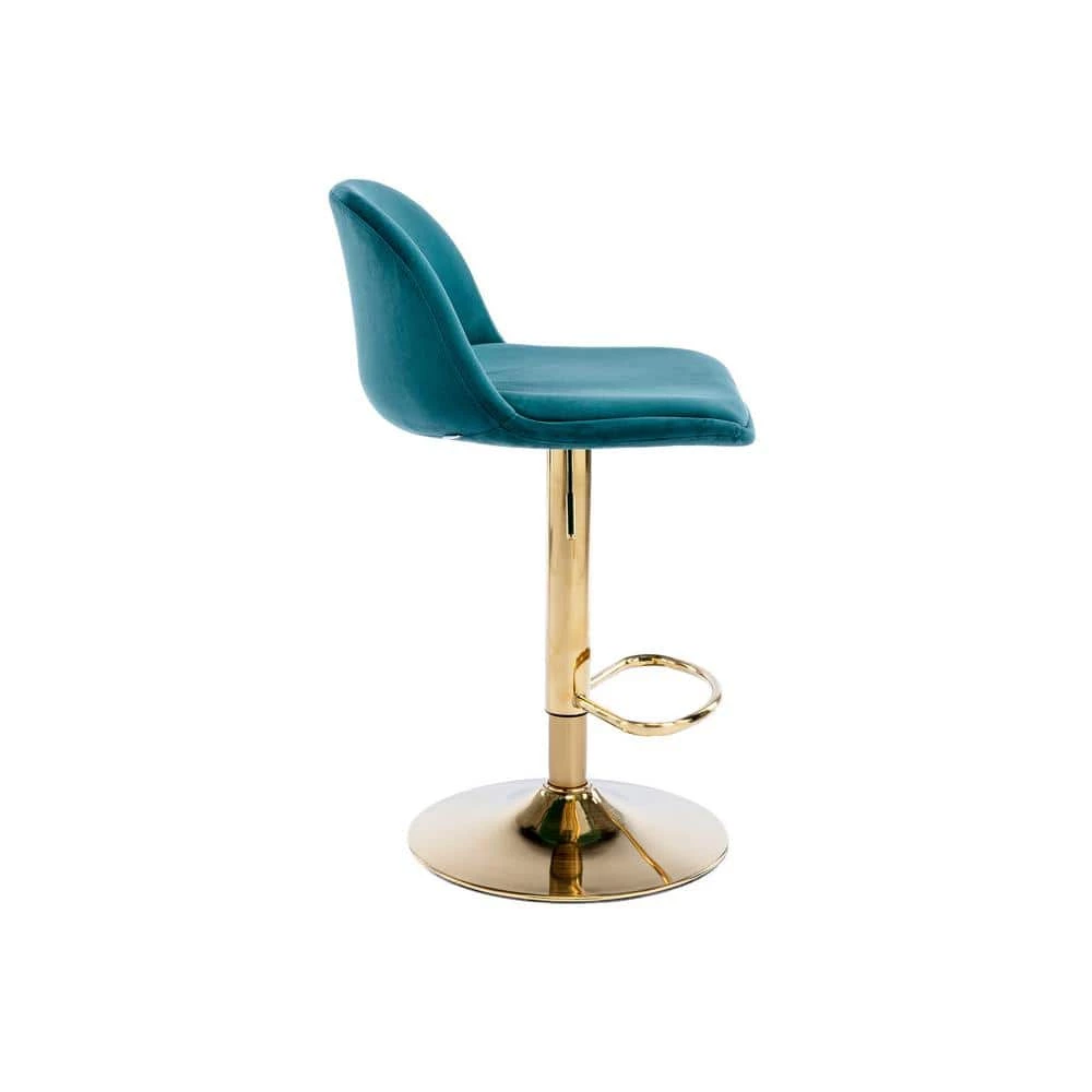 40.94 in. Low Back Teal Metal Frame Adjustable Cushioned Bar Stool with Toweling fabric Seat (Set of 1) by ATHMILE 2 40.94 in. Low Back Teal Metal Frame Adjustable Cushioned Bar Stool with Toweling fabric Seat (Set of 1) by ATHMILE - Image 2