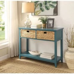 44 in. Blue Standard Rectangle Wood Console Table by ATHMILE -ATHMILE Sales Store teal athmile console tables gz b2w20220789 31 1000