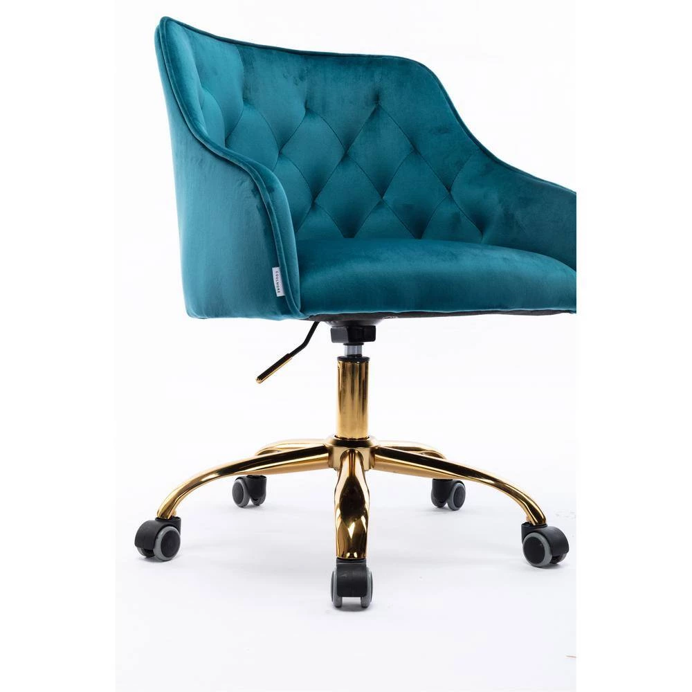 Teal Velvet Upholstered Swivel Task Chair with Sloped Arm by ATHMILE 5 Teal Velvet Upholstered Swivel Task Chair with Sloped Arm by ATHMILE - Image 5