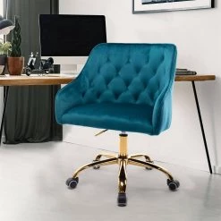 Teal Velvet Upholstered Swivel Task Chair with Sloped Arm by ATHMILE 12 Teal Velvet Upholstered Swivel Task Chair with Sloped Arm by ATHMILE -ATHMILE Sales Store teal athmile task chairs gz b2w20221161 44 1000