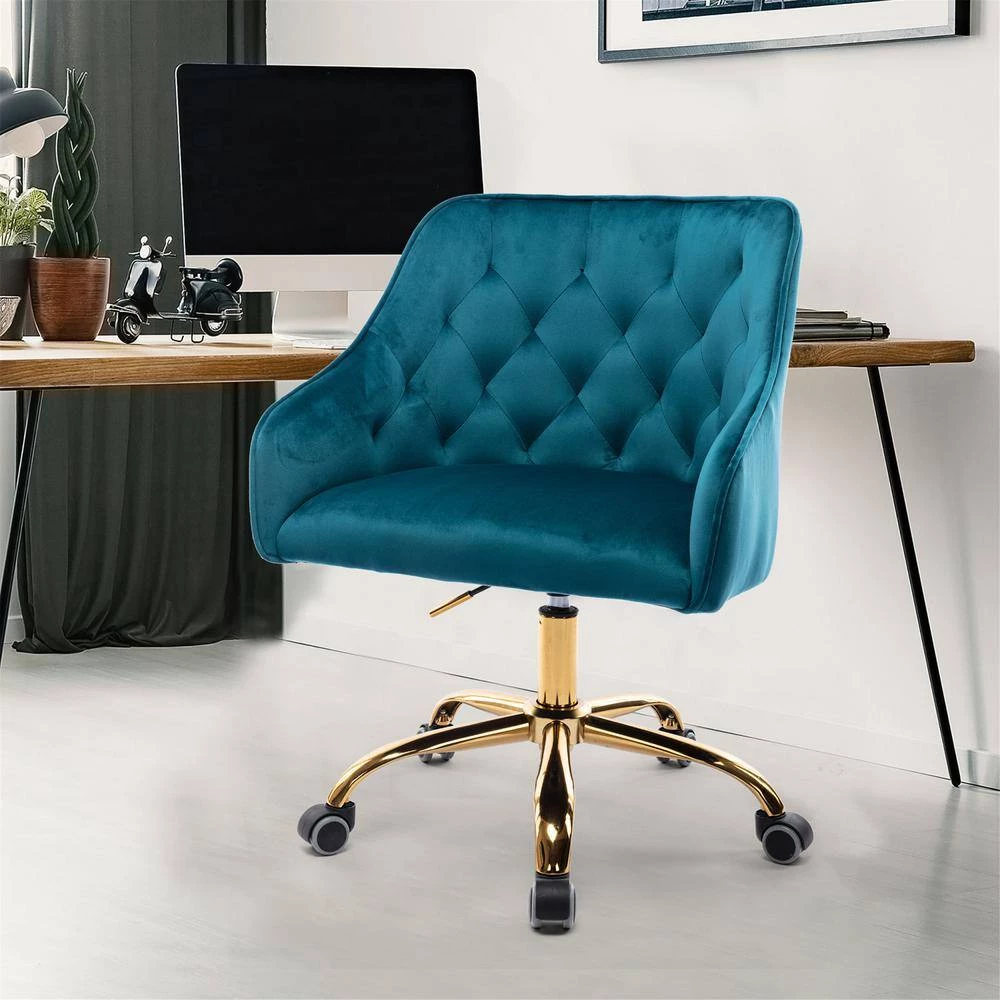 Teal Velvet Upholstered Swivel Task Chair with Sloped Arm by ATHMILE 6 Teal Velvet Upholstered Swivel Task Chair with Sloped Arm by ATHMILE - Image 6