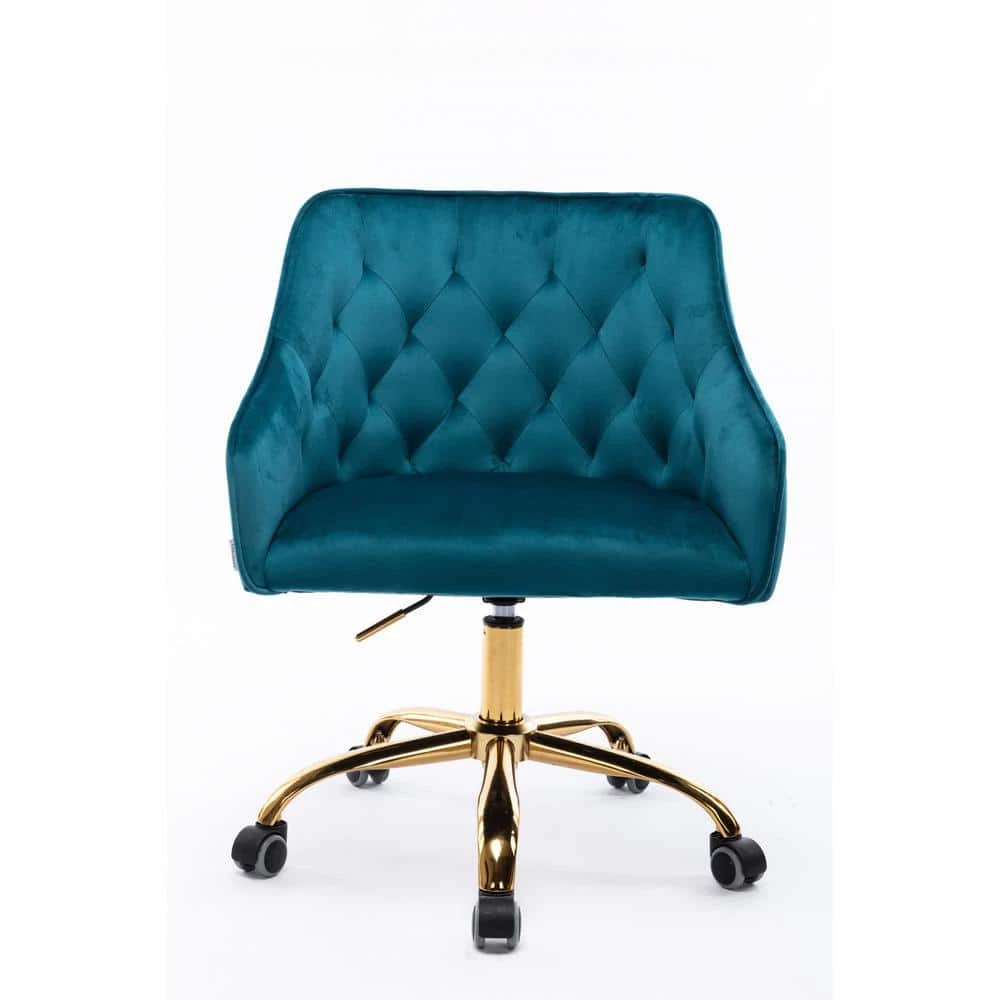 Teal Velvet Upholstered Swivel Task Chair with Sloped Arm by ATHMILE 1 Teal Velvet Upholstered Swivel Task Chair with Sloped Arm by ATHMILE