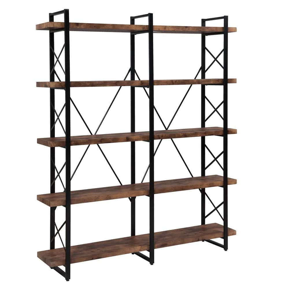 71 in. Wide Tiger MDF 5 Shelf Standard Bookcase by ATHMILE 1 71 in. Wide Tiger MDF 5 Shelf Standard Bookcase by ATHMILE