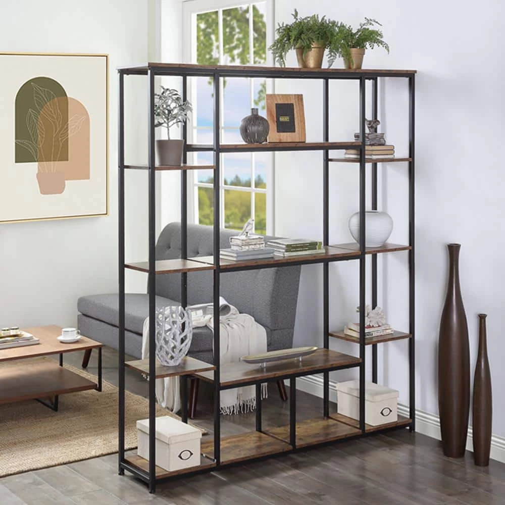 Home Office 70.9 in. Tiger Wood 5-Shelf Open Freestanding Storage Bookcase with Metal Frame by ATHMILE 8 Home Office 70.9 in. Tiger Wood 5-Shelf Open Freestanding Storage Bookcase with Metal Frame by ATHMILE - Image 8