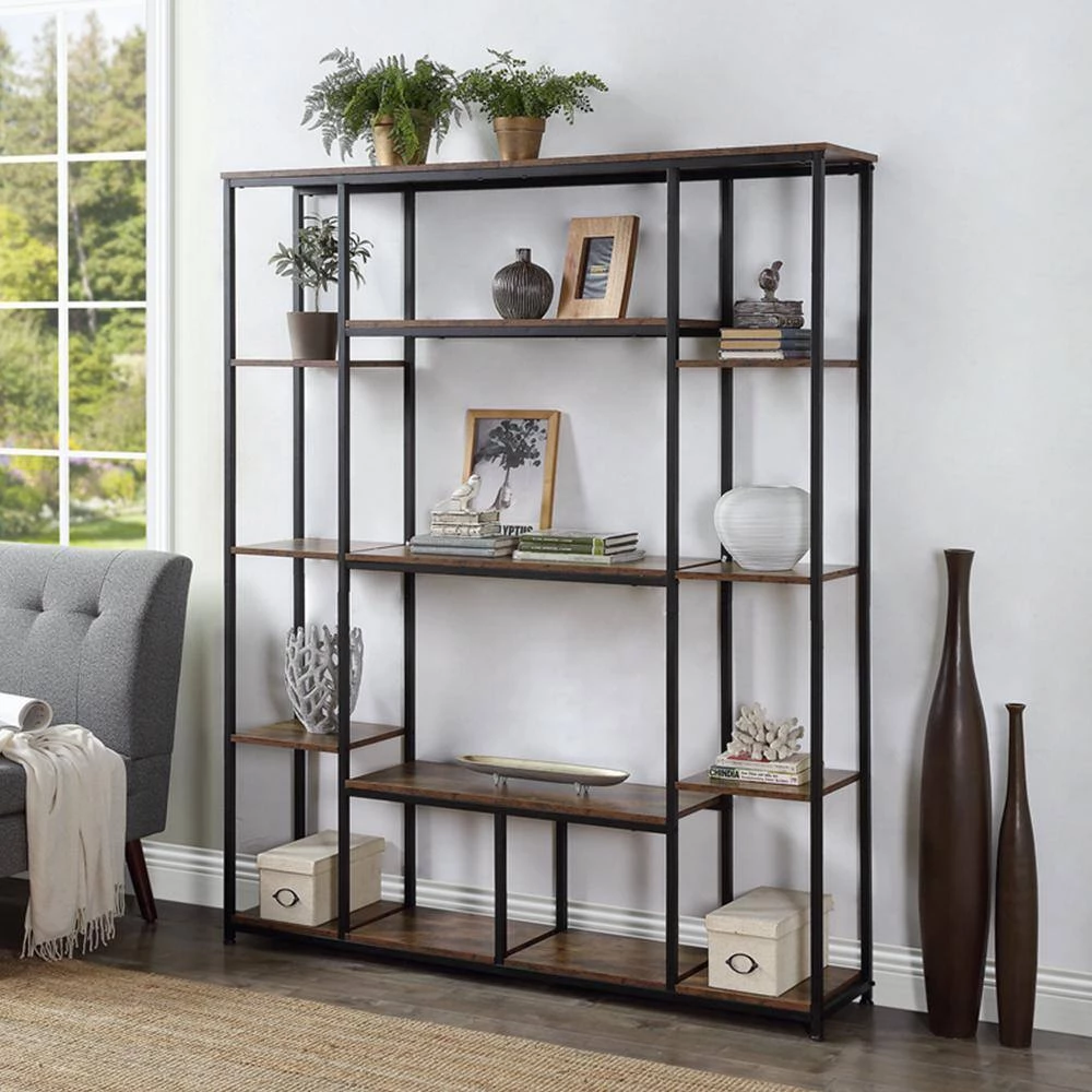 Home Office 70.9 in. Tiger Wood 5-Shelf Open Freestanding Storage Bookcase with Metal Frame by ATHMILE 6 Home Office 70.9 in. Tiger Wood 5-Shelf Open Freestanding Storage Bookcase with Metal Frame by ATHMILE - Image 6