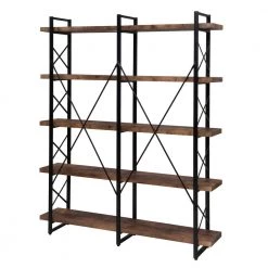 Home Office 71 in. Tiger X Design Wood 5-Shelf Standard Bookcase with Metal Frame, by ATHMILE