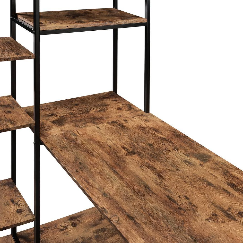 63 in. W L-Shape Brown Color MDF Desktop Solid Steel Frame Computer Desk with Multiple Bookshelf and Storage Space by ATHMILE 7 63 in. W L-Shape Brown Color MDF Desktop Solid Steel Frame Computer Desk with Multiple Bookshelf and Storage Space by ATHMILE - Image 7