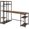 63 in. W L-Shape Brown Color MDF Desktop Solid Steel Frame Computer Desk with Multiple Bookshelf and Storage Space by ATHMILE