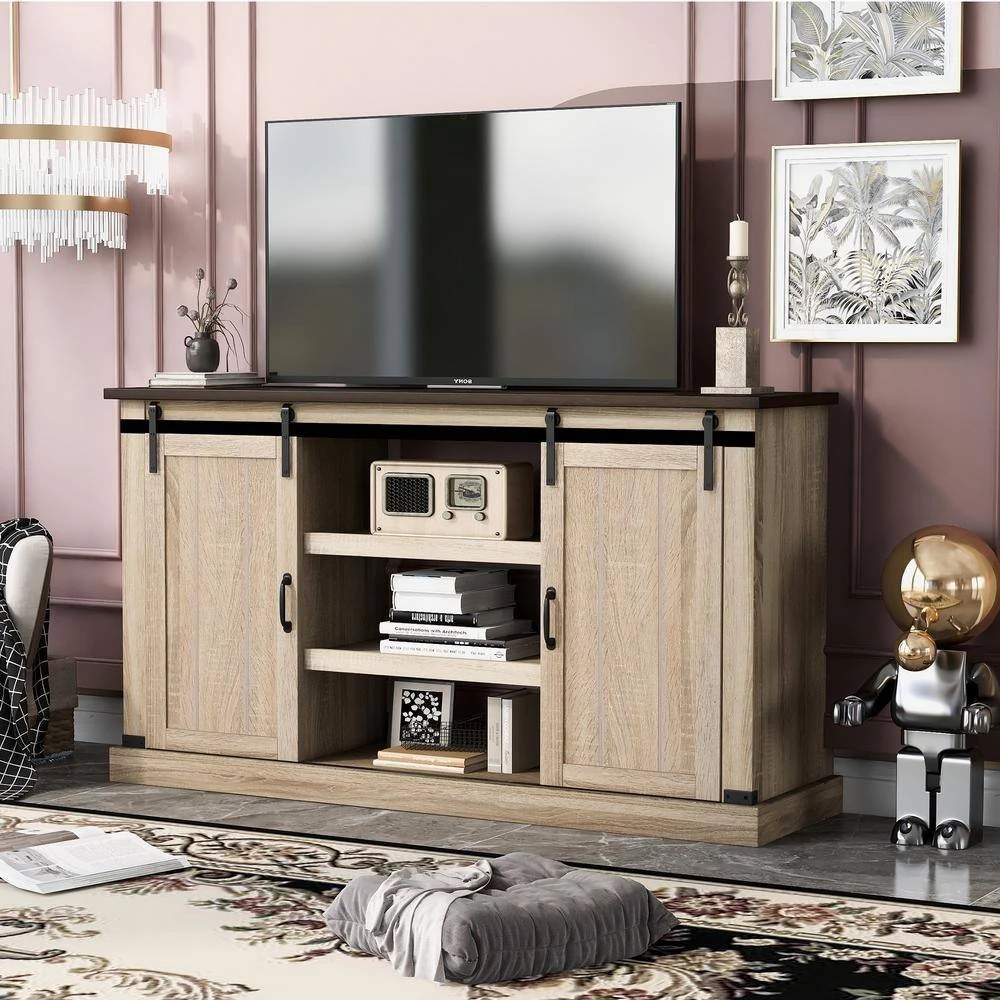 Walnut Sideboard with 2 Adjustable Panels Open Style Cabinet by ATHMILE 9 Walnut Sideboard with 2 Adjustable Panels Open Style Cabinet by ATHMILE - Image 9