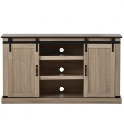 Walnut Sideboard with 2 Adjustable Panels Open Style Cabinet by ATHMILE