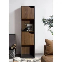 47.2 in. Walnut Black 4-Shelf Standard Bookcase by ATHMILE -ATHMILE Sales Store walnut black athmile bookcases bookshelves ccw9030358 31 1000