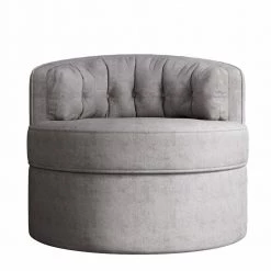 Warm Grey Swivel Tufted Back Accent Round Barrel Chair (Set of 1) by ATHMILE