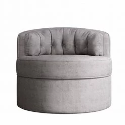 Warm Grey Swivel Tufted Back Accent Round Barrel Chair (Set of 1) by ATHMILE -ATHMILE Sales Store warm grey athmile accent chairs gzx b2w20221131 fa 1000