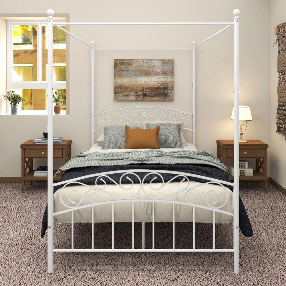 77.95 in. W White Non-upholstered Metal Frame Twin Canopy Bed by ATHMILE 6 77.95 in. W White Non-upholstered Metal Frame Twin Canopy Bed by ATHMILE - Image 6