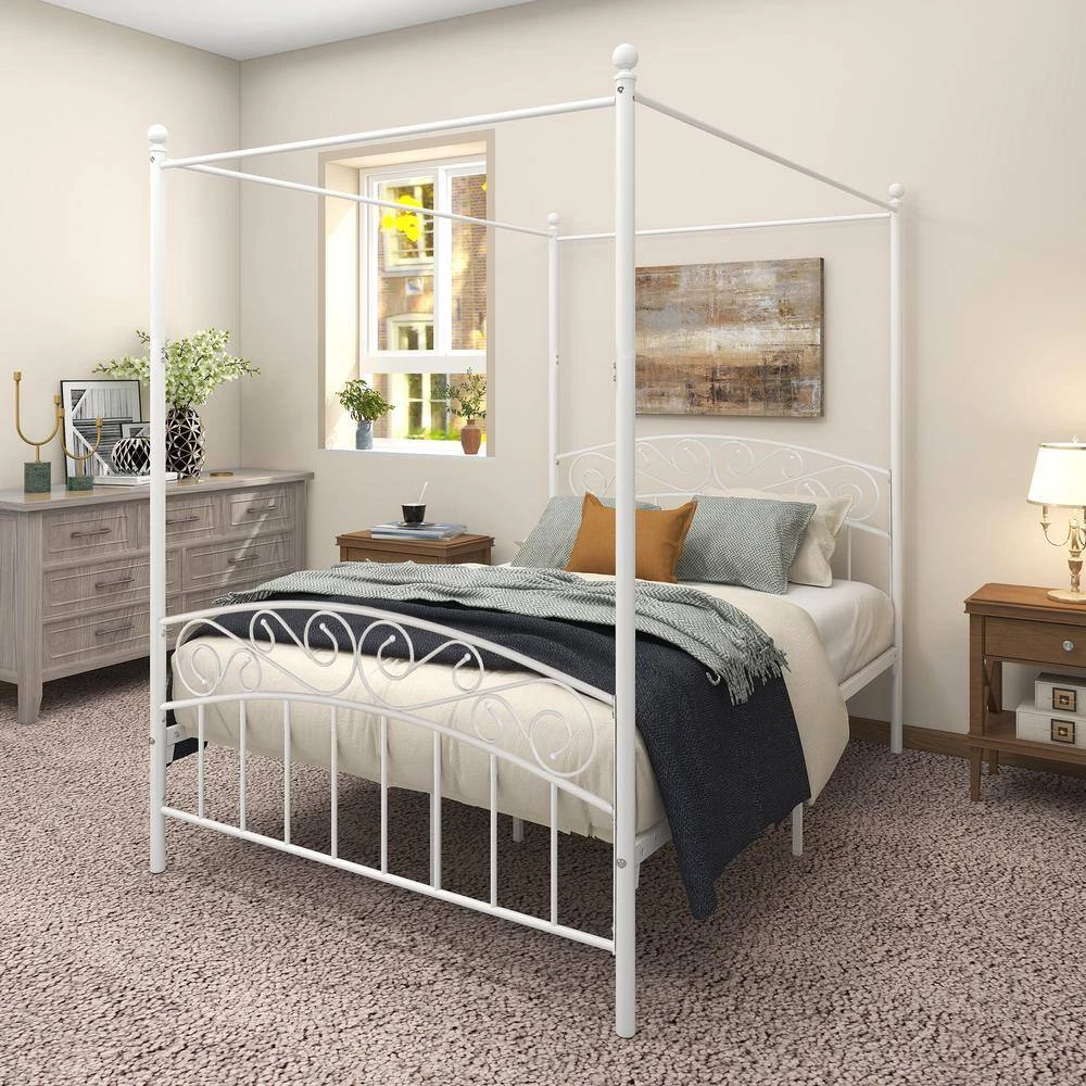 77.95 in. W White Non-upholstered Metal Frame Twin Canopy Bed by ATHMILE 2 77.95 in. W White Non-upholstered Metal Frame Twin Canopy Bed by ATHMILE - Image 2