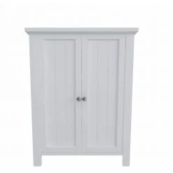White Bathroom Floor Storage Cabinet with Double Door and Adjustable Shelf by ATHMILE