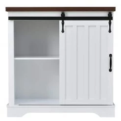 White FreeStanding Accent Cabinet with Sliding Barn Door and Adjustable Shelf by ATHMILE