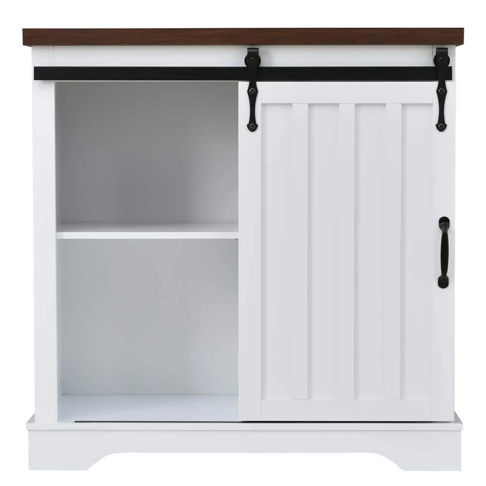 White FreeStanding Accent Cabinet with Sliding Barn Door and Adjustable Shelf by ATHMILE 1 White FreeStanding Accent Cabinet with Sliding Barn Door and Adjustable Shelf by ATHMILE